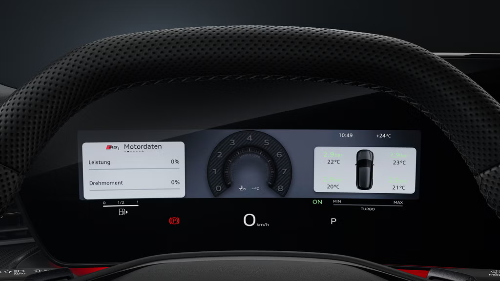 Fokus auf das Audi virtual cockpit plus mit Drehzahlanzeige.