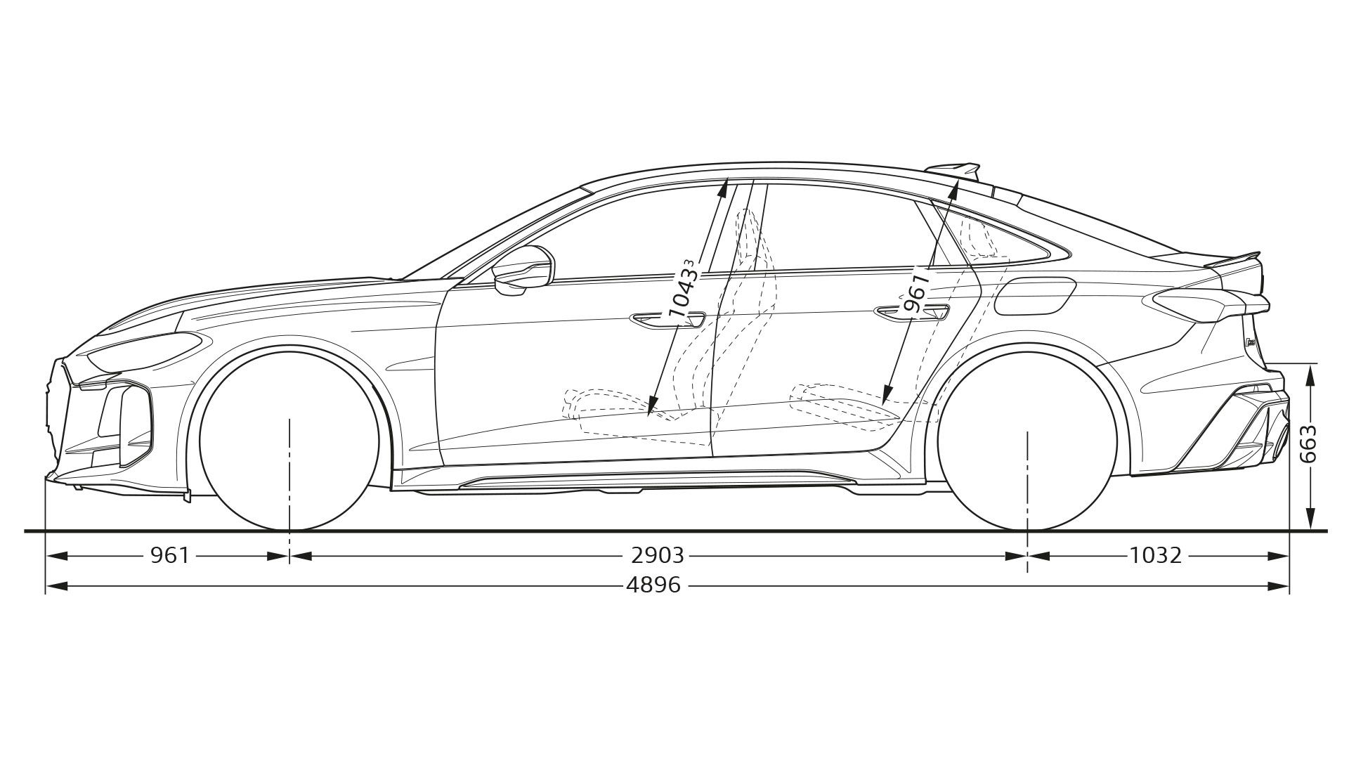 Dimensiunile vederii laterale a modelului RS 5 Limuzină