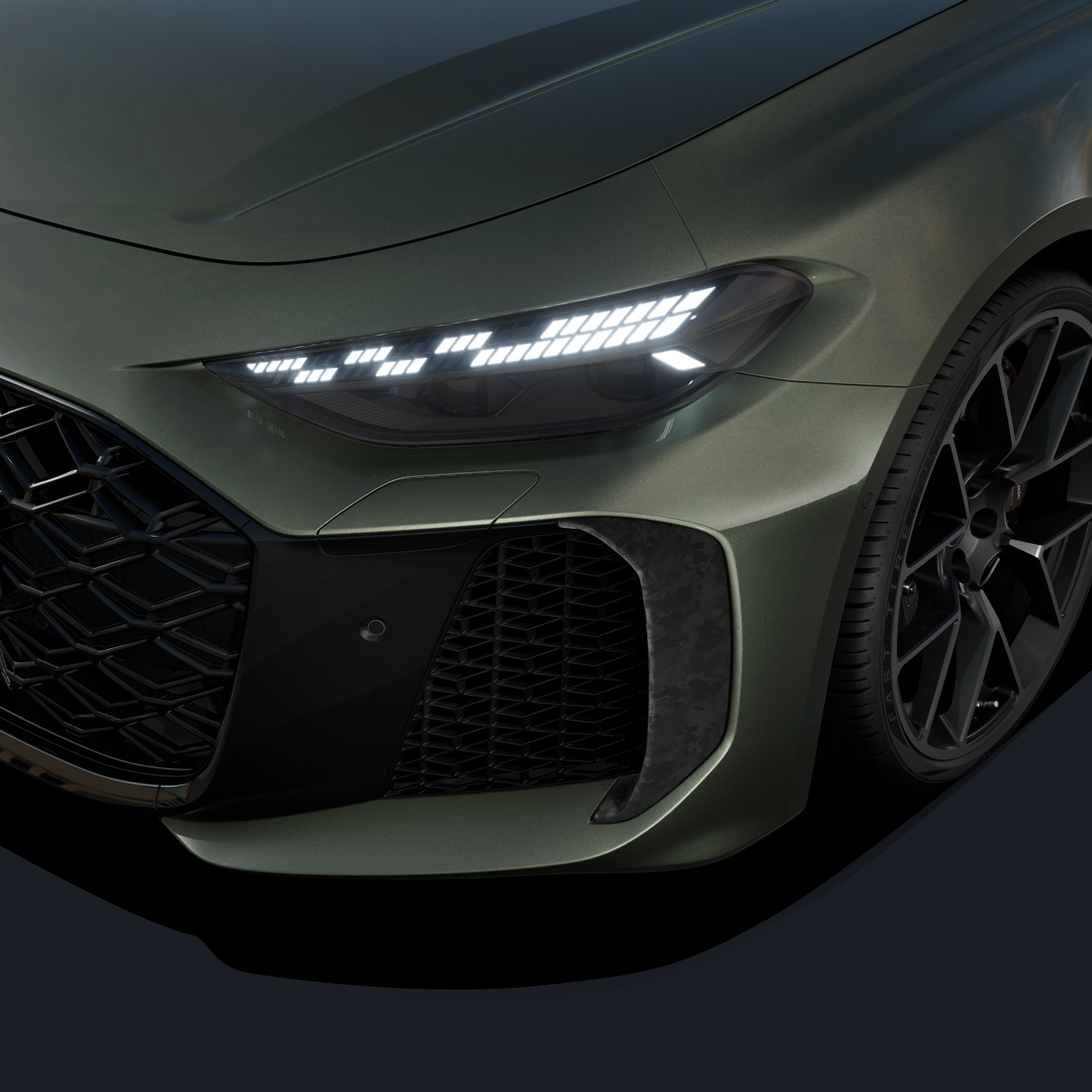 Fokus auf den dunklen Matrix LED-Scheinwerfer mit "checkered flag" Lichtdesign.