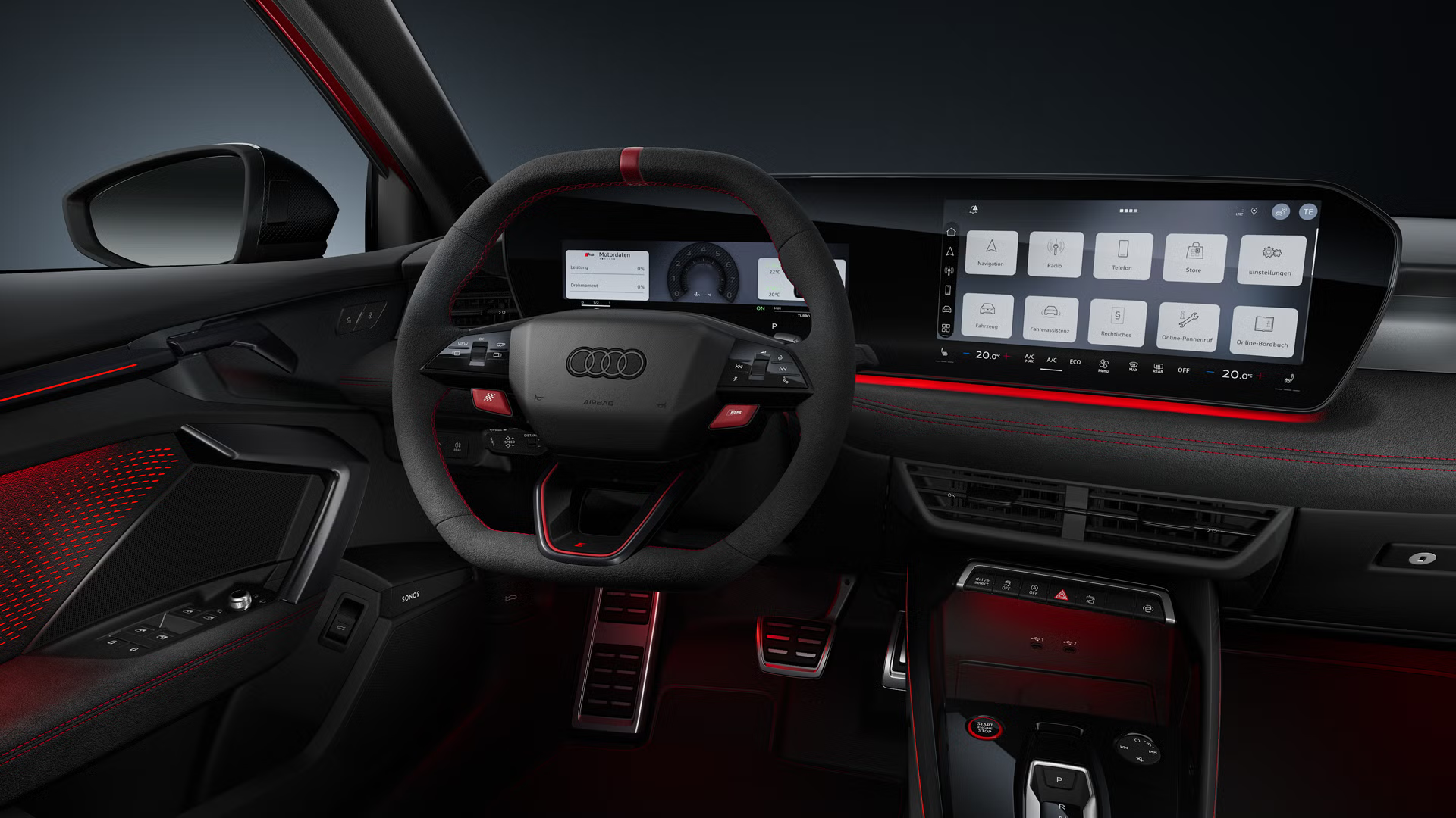 Blick von schräg hinten auf das Cockpit des Audi RS 3 Sportback.