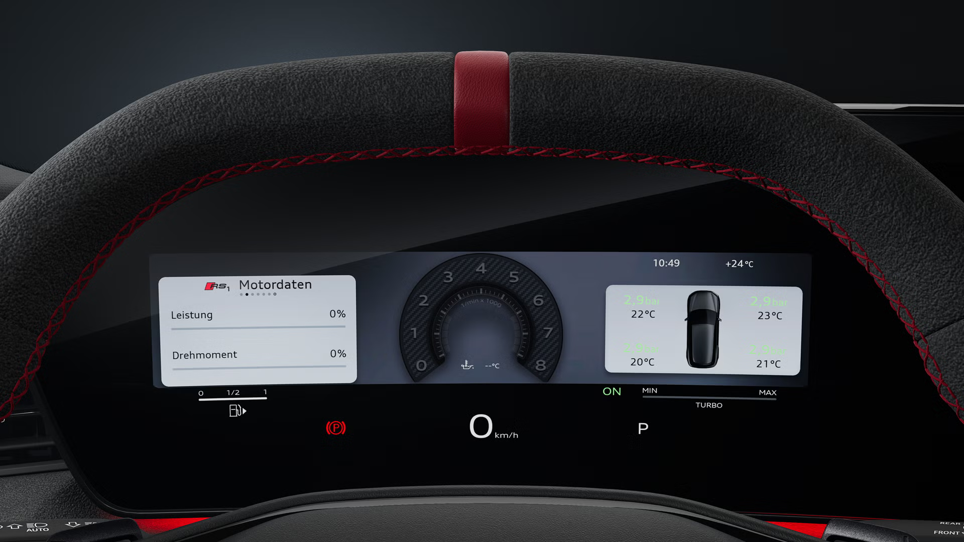 Fokus auf das Audi virtual cockpit plus mit Drehzahlanzeige im Audi RS 3 Sportback