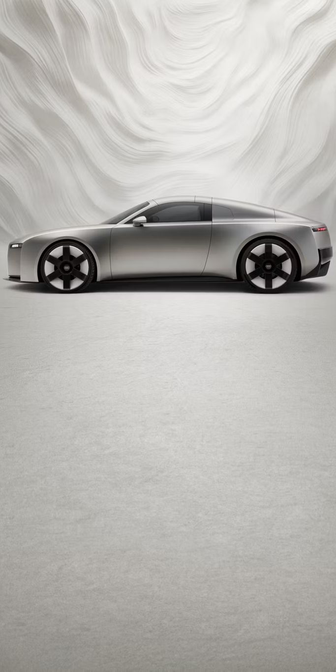 Vedere laterală a unui Audi Concept C în fața unui fundal grafic