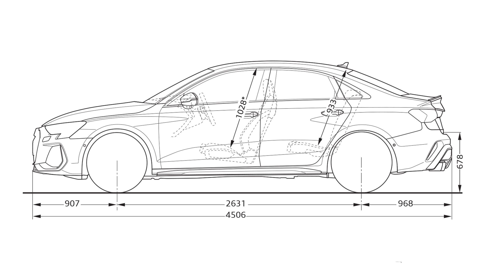 Audi S3 Limousine Abmessungen seitlich