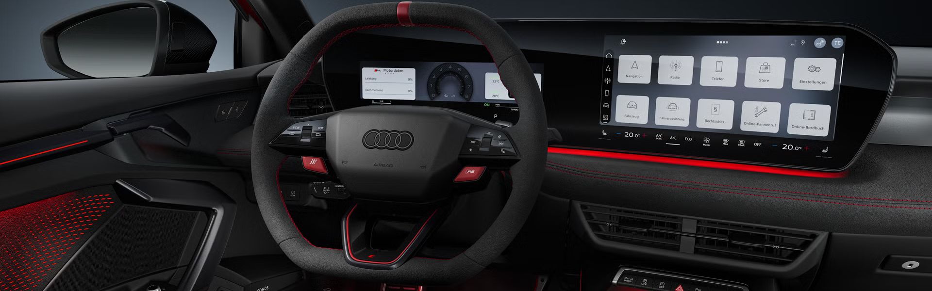 Blick von schräg hinten auf das Cockpit des Audi RS 3 Sportback.