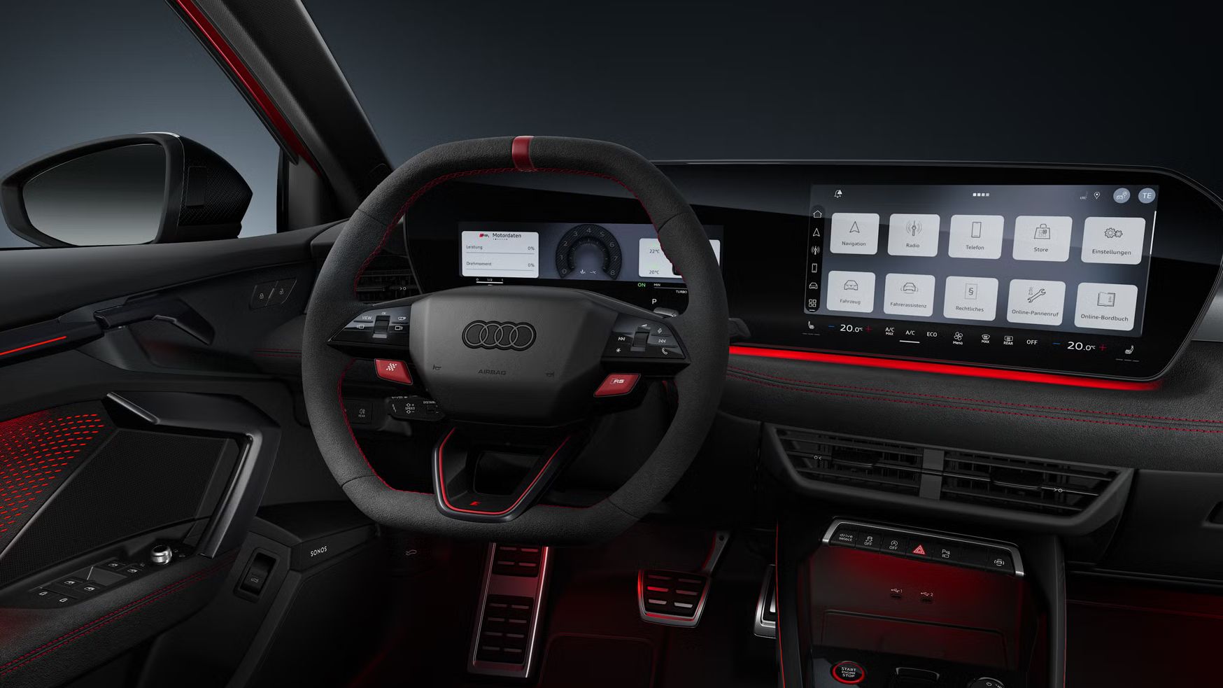 Blick von schräg hinten auf das Cockpit des Audi RS 3 Sportback.