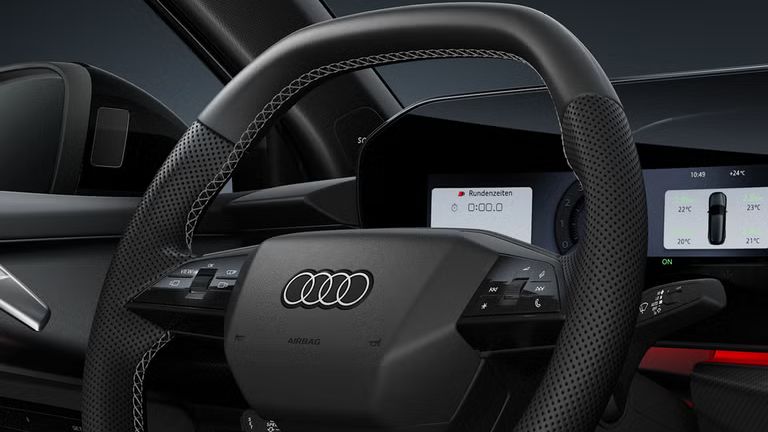 Innenaufnahme des Audi S3 Sportback mit Fokus auf das Lenkrad.